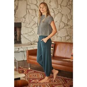 Free People Beach Freya Sweater Knit crop Sweater mock neck blue white XS